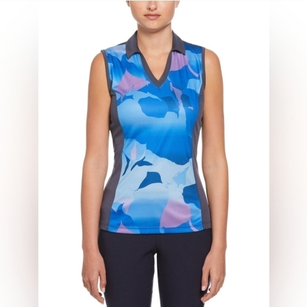 Callaway Golf Opti-Dri Sleeveless Golf Polo in‎ Blue Sea Star Size Small NWT